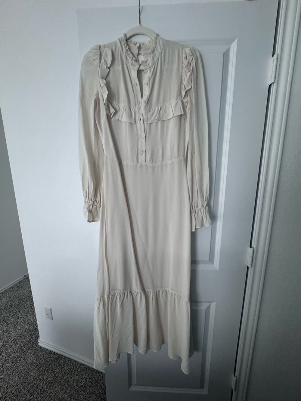 Reformation Hallie Cream Ruffle-Trim Midi Dress 4 - Picture 3 of 5